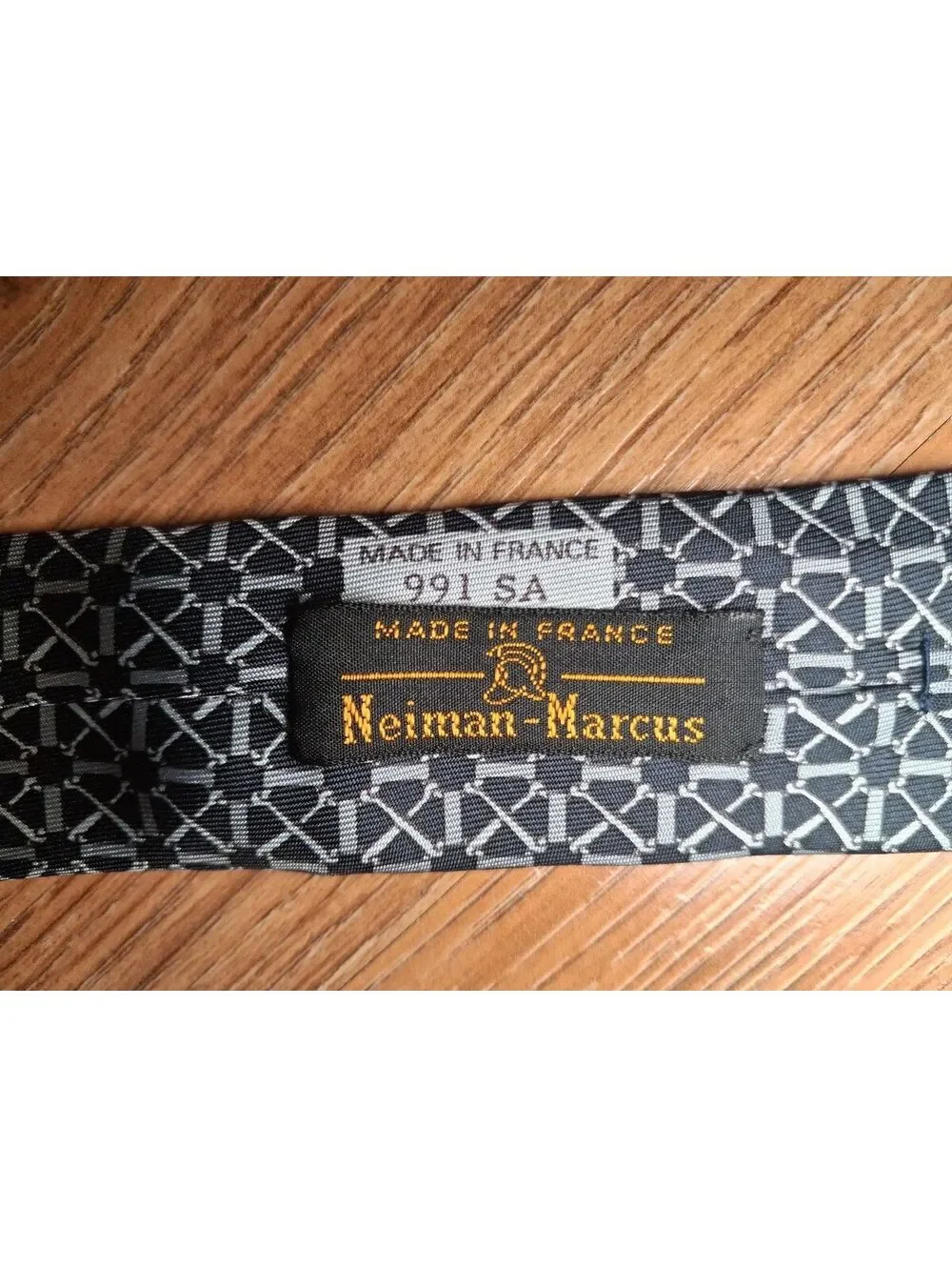 VINTAGE Hermes 100% Silk Tie Black Gray Geometric France